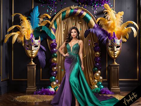 Elegant Mardi Gras Digital Photography Backdrop Mask Feathers and ...