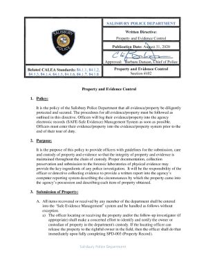 Fillable Online Salisbury Police Department Property and Evidence ...