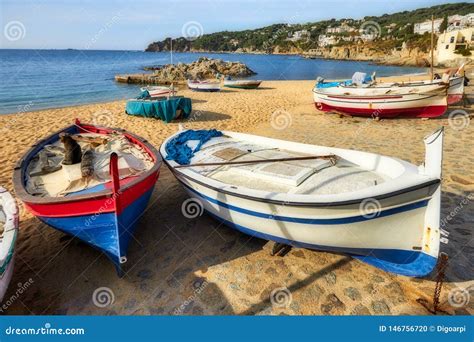 Traditional Boats in a Spanish Town Calella De Palafrugell in Costa ...