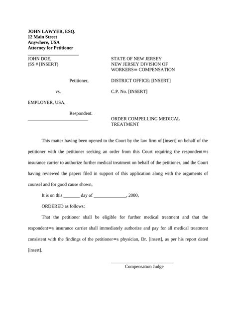 Workers Compensation Order Compelling Treatment Doc Template | pdfFiller