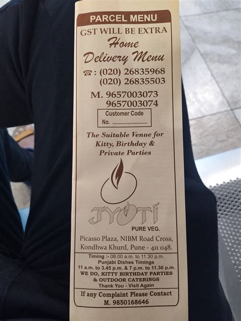 Menu at Jyoti Pure Veg Restaurant, Pune, A1/1