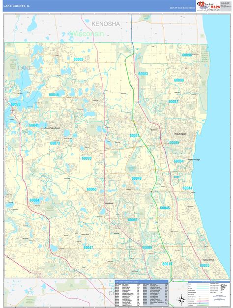 Lake County, IL Zip Code Wall Map Basic Style by MarketMAPS - MapSales