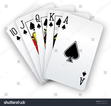 Royal Straight Flush Playing Cards Poker Hand In Spades Stock Photo ...
