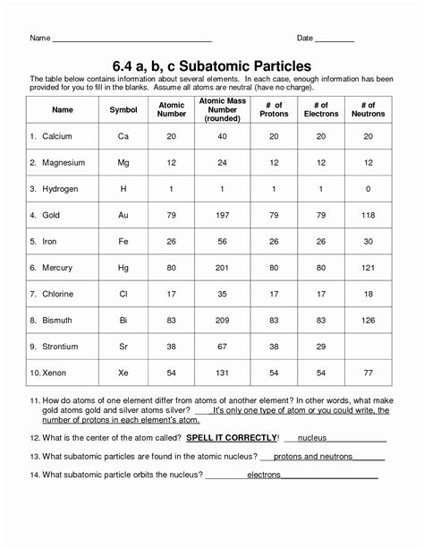 Image result for Subatomic Particles Worksheet.pdf