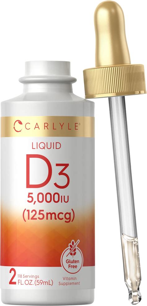 Amazon.com: Carlyle Liquid Vitamin D3 | 5000 IU (125 mcg) | 2 Fl Oz | Vitamin D Drops for Adults ...