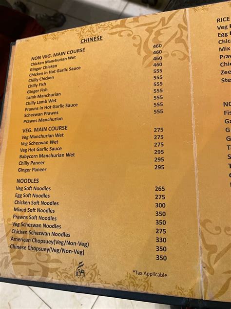 Menu at Spice 6 The Arab Villagio, Hyderabad