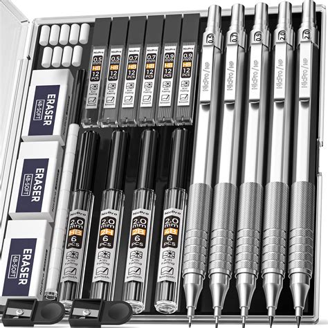Nicpro Mechanical Pencil Set, 0.5mm 0.7mm 0.9mm 2mm, Lead Refills 4B 2B ...
