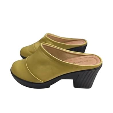 Buy Mule Clogs with Chunky Heel, Mustard Yellow Leather, UK 4,5,6,7,8,9 ...