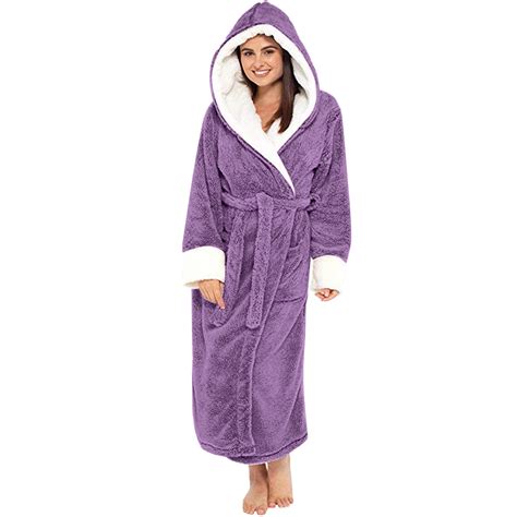 Women Hooded Fleece Robe, Short Plush Robes for Womens With Hood Soft ...