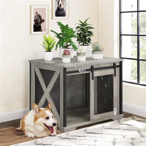 Buy IDEALHOUSE 37'' Sliding Barn Door Dog Crate Furniture with Flip Top ...