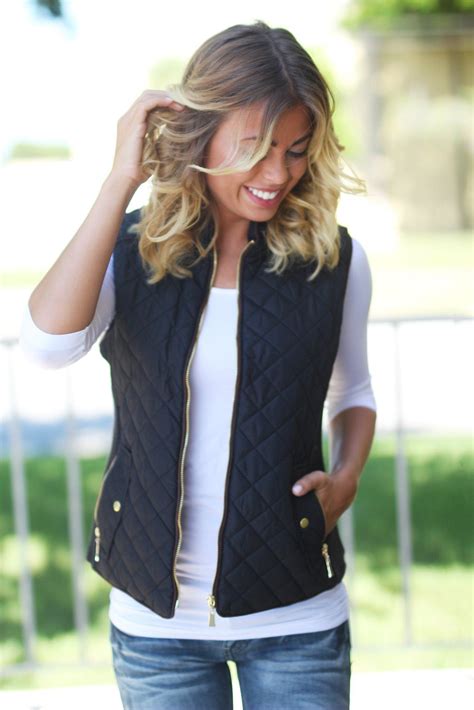 Black Quilted Vest with Pockets | Vest outfits for women, Comfy outfits ...