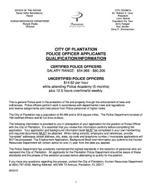 Fillable Online plantation City of plantation police officer applicants ...
