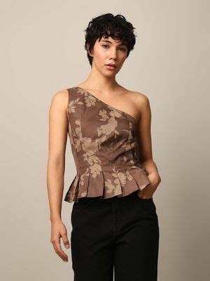 Buy ONLY Brown Printed One Shoulder Top (XS) Online