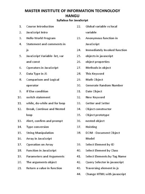 Image result for JavaScript Syllabus