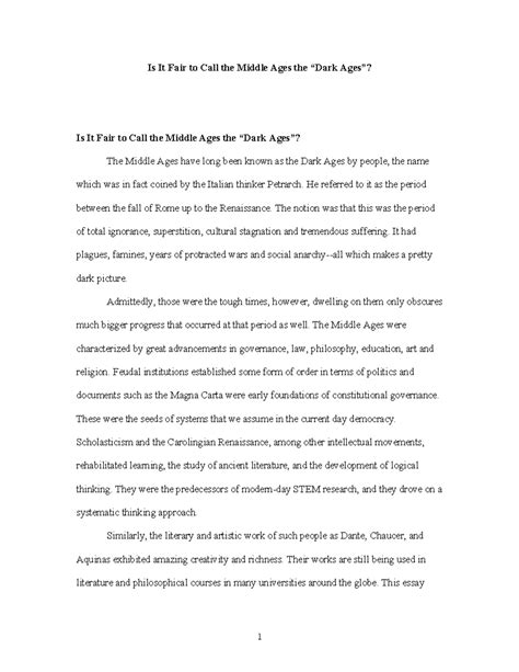 Middle Ages Argumentative Essay: Beyond the Dark Ages Myth - Studocu