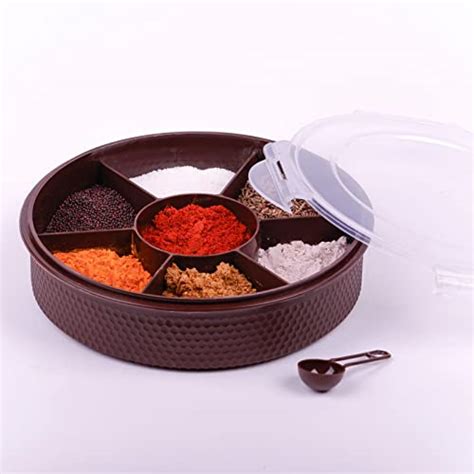 Clazkit Plastic Round 7 Sections Multipurpose Masala Rangoli Dabba Box ...
