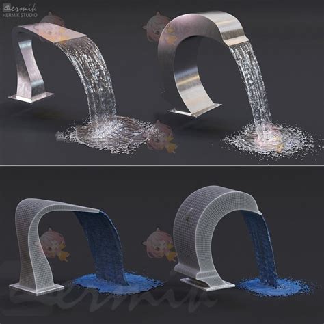 Swimming pool waterfall C4D游泳池瀑布不锈钢出水口3D max模型设计素材工程源文件C3591 - 创意街-创意街