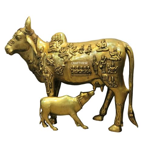 Brass Animal Cow and Calf Statue 49" - Craftview – Craftsview
