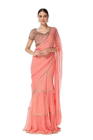 Buy Jaipuri Fashion Women's frill ruffle ready to wear saree for ...
