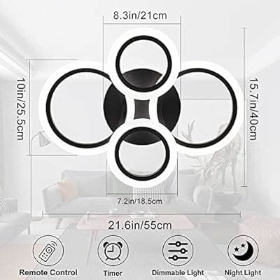 Buy Shine LUEST 34W LED Modern Ceiling Light Black Flush Mount Ceiling ...