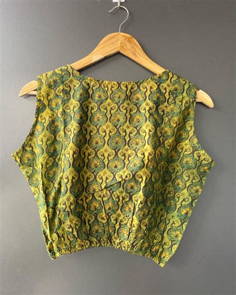 Green Block Printed crop top/ Blouse – Fabsay