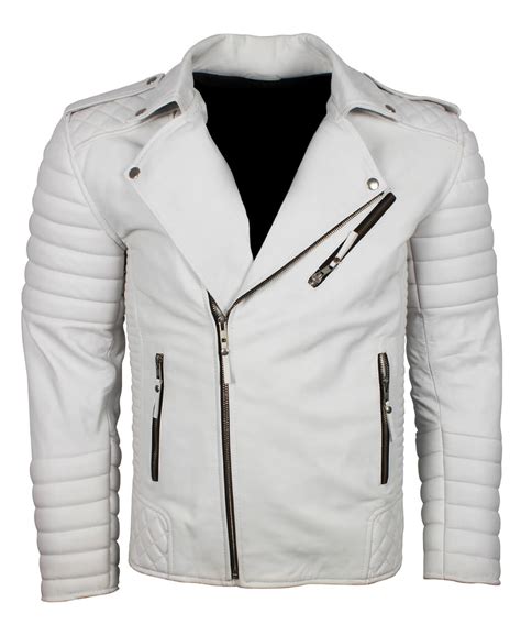 Mens Boda Biker White Leather Jacket