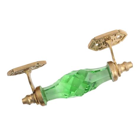Green Cut Glass Golden Small Door Handle