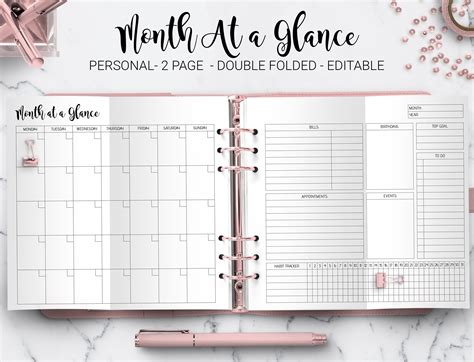 Foldout Inserts Month At A Glance A5 for Ring Planner Calendars & Planners Paper Paper & Party ...