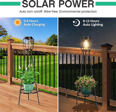 2 Pack Solar Lights with Plant Stand, Outdoor Floor Lamp, Waterproof ...