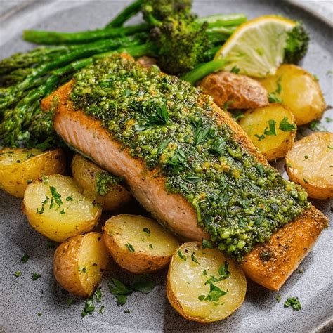 Easy Pesto Salmon with Potatoes & Broccoli Recipe – Ellie Kitchen