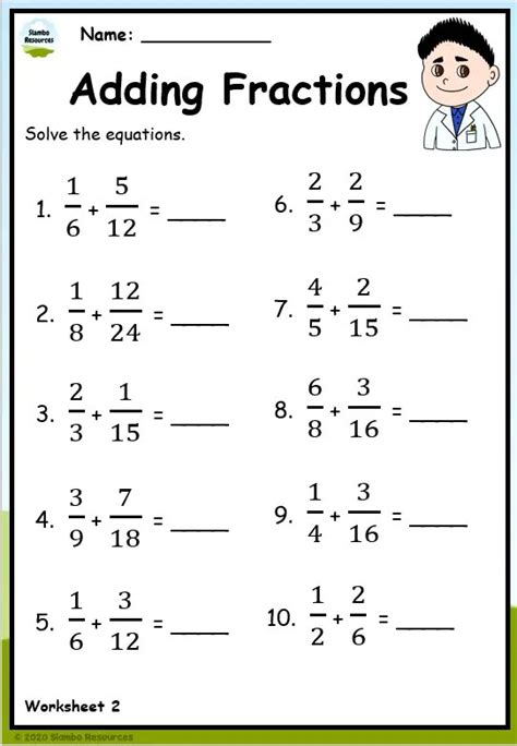 Image result for 5th Grade Adding Fractions Worksheet