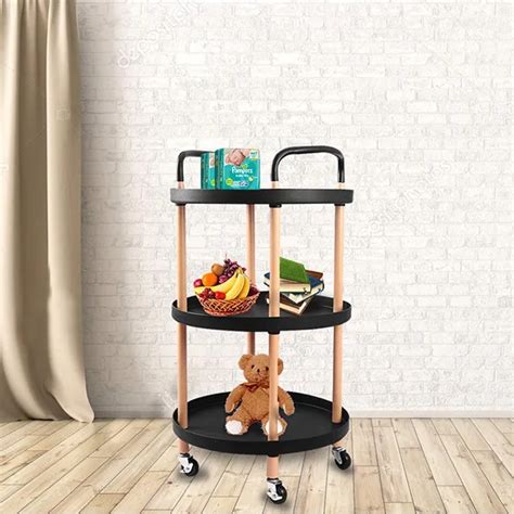 Buy 3 Tier Round Rolling Cart Trolley – Black – StarAndDaisy