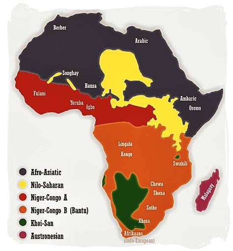 Map showing the distribution of African language families and some ...