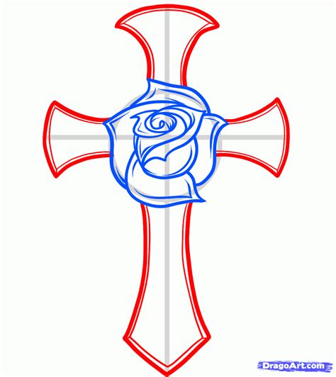 Easy to Draw Cross Designs | how to draw a rose and cross tattoo step 6 ...