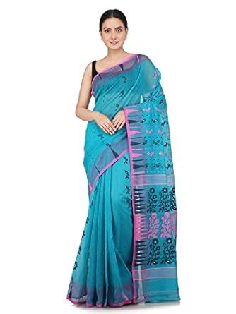 Buy PinkLoom Women's Soft Cotton Jamdani Saree Without Blouse Piece ...