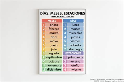 Spanish Language, DAYS MONTHS SEASONS in Spanish, Quick Reference Cheat ...