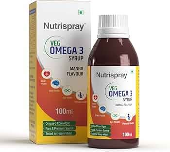 Nutrispray Omega 3 DHA Syrup For Kids with Mango Pulp Flavour | 100% ...