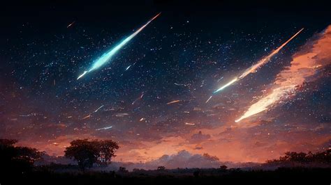 Meteor star trails on night sky background fantasy, digital art style ...