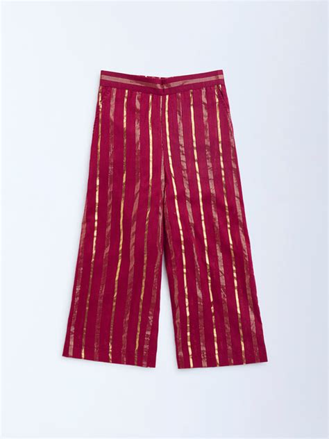 Buy Utsa Kids Girls Red Striped Cotton-Blend Ethnic Pants - (2-8yrs ...