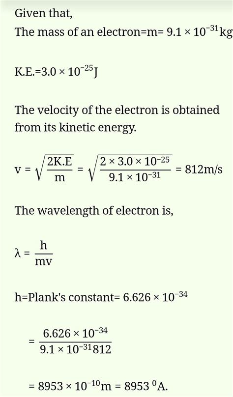 Find de-Broglie Wavelength a lo kv energy electron whose mass is 9.1 x ...