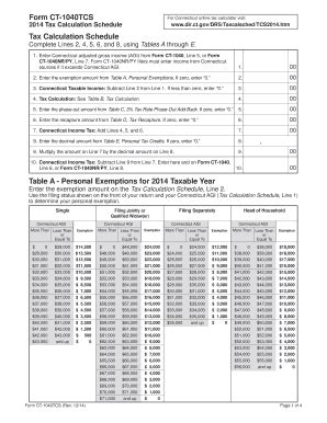 Connecticut Tax Calculation Schedule Form CT-1040TCS - Blank Fillable ...