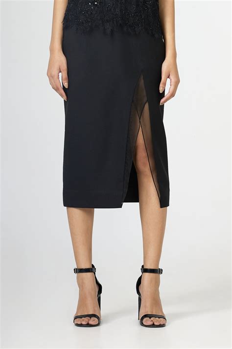 Black Sheer Panel Midi Skirt – After Studio