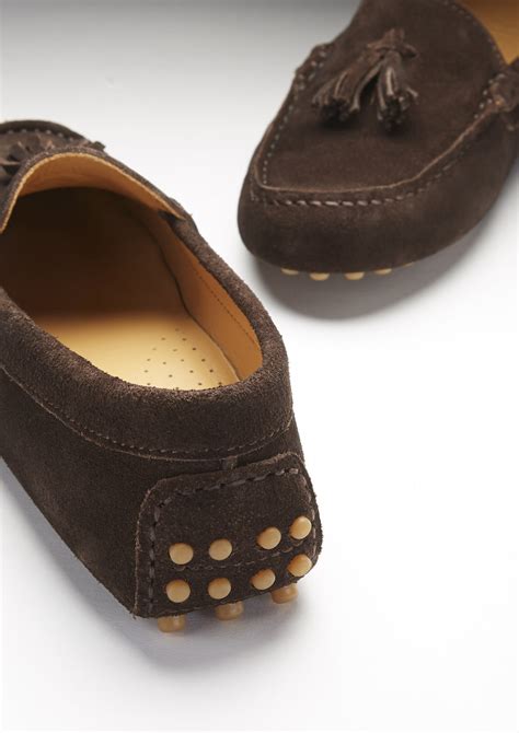 Women's Tasselled Driving Loafers, brown suede - Hugs & Co.