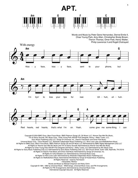 APT. by ROSÉ & Bruno Mars Sheet Music for Super Easy Piano at Sheet ...
