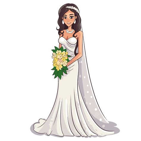 Free Bride Clipart Cartoon Wedding Bride In A White Dress Vector ...