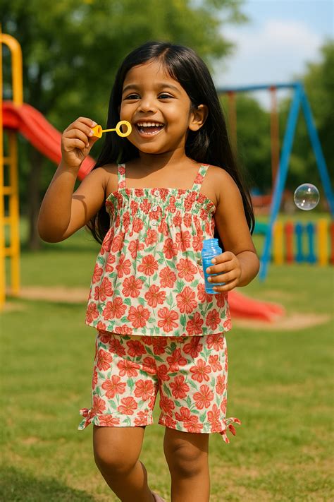 Girls Bamboo Hibiscus Print Co-ord Set