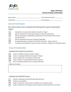 Fillable Online Stage 2 Recovery: Service Provider Confirmation Fax ...