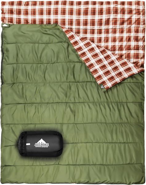 AGEMORE Cotton Flannel Double Sleeping Bag for Camping, Backpacking Or ...