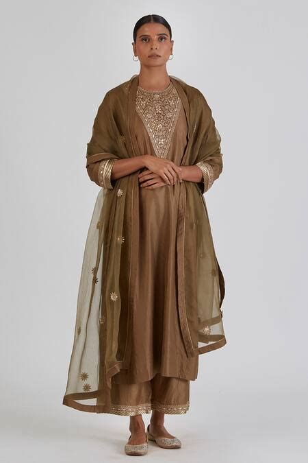 Buy Brown Chanderi Embroidery Zardozi Sana Dupatta For Women by Lajjoo ...
