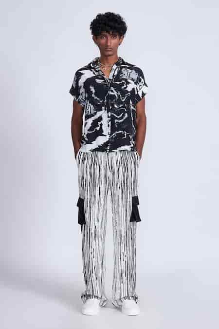 Buy Black Crepe And White Abstract Print Shirt For Men by Advait Online ...